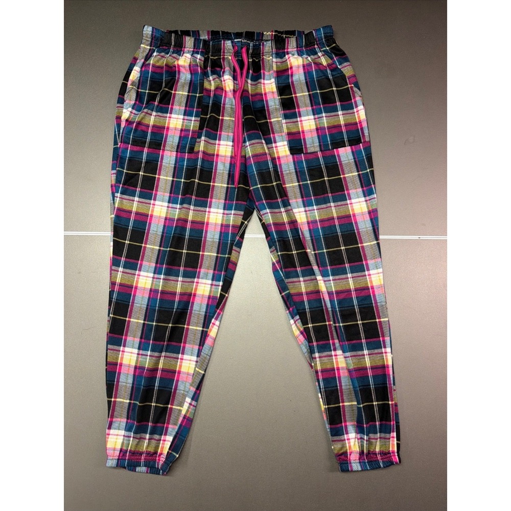 Joyspun Womens XL 16-18 Plaid Pajama Jogger PantMulti-Color Drawstring Sleepwear